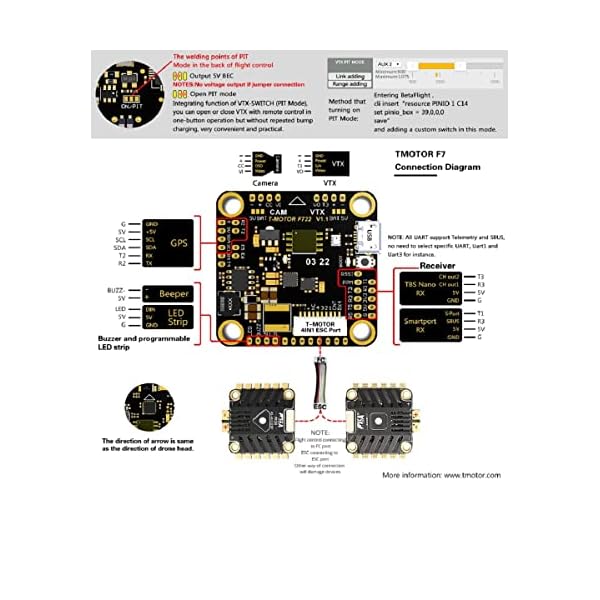 T-Motor F7 Flight Controller, Faster Calculation Speed, Flight Controller Simplified F7 FC, All UART Support Telemetry and SBUS - Image 8