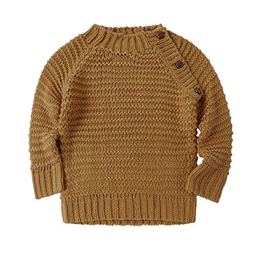 Makkrom Baby Boys Girls O-Neck Toddler Sweaters Loose Winter Knitted Pullover Warm Outwear Brown