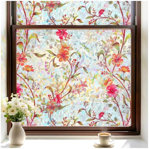 Image of rabbitgoo Stained Glass Window Privacy Film, Cosmos Floral, 17.5 inch x 118.1 inch