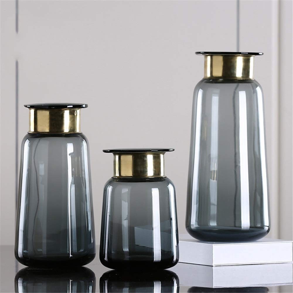 MU Cilindro vaso antico Disposizione floreale in vetro trasparente Decorazioni per la tavola decorativa in oro Matrimonio Cocktail inaugurale Regalo da cocktail Grigio 30,5 * 14 cm Decorazione domest
