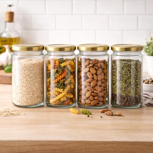 Image of Pure Source India Glass Jars with Lids Airtight Kitchen Container Set, 750 ml, Pack of 4 Bottles, Transparent