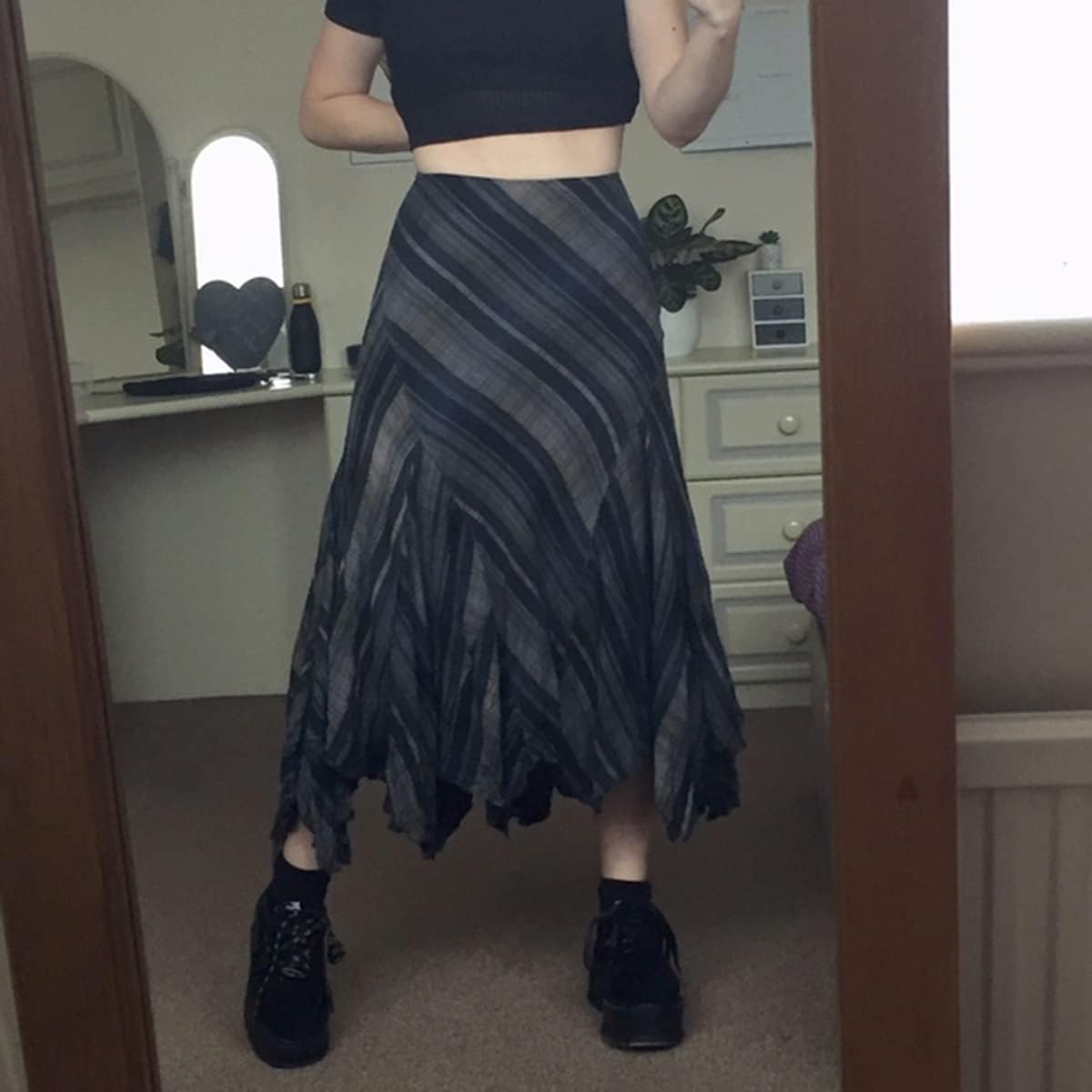 Women's Vintage Floral Print Y2K Skirt Low Waist 90s Aesthetic Mesh Double Layer Midi Skirt Grunge Fairycore Streetwear : Clothing, Shoes & Jewelry