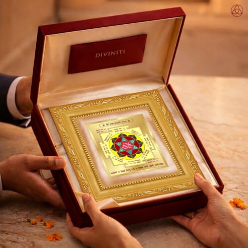 Image of DIVINITI Siddh Energised Maha Lakshmi Yantra | 24k Gold Plated Foil Prosperity Vastu Frame for Home, Office & Puja Room | Spiritual Yantra for Wealth, Fortune & Prosperity (14 X 13 CM)