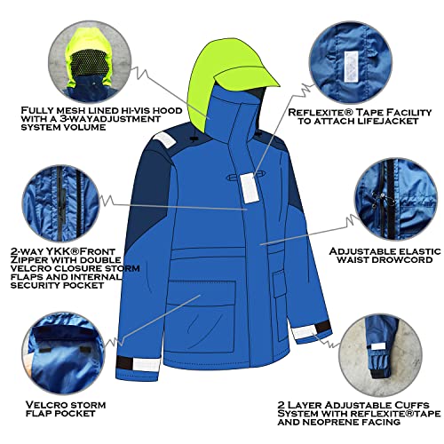 NAVIS MARINE Sailing Jacket with Bib Pants Overall Waterproof for Men Women Fishing Rain Suits Coastal(Royal Blue, Medium) - Thumbnail 4