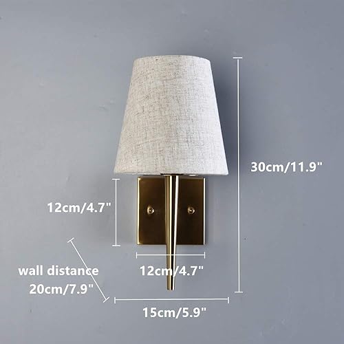 Miniatura 5 de Aplique de pared moderno Mid-Century con pantalla de tela beige, 1 lámpara de pared dorada antigua para interiores, lámpara de pared para pasillo,