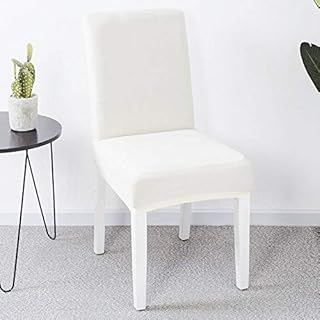 JZK Set 6 x white spandex stretch high back chair cover, stretchy dining chair slipcovers for party chair, wedding chair, dining room chair