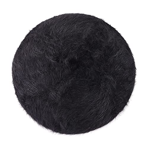 Ovida Women Soft Faux Fur Beret Hat Plush French Style Hat Fluffy Warm Winter Beanie Cap For Lady Girls D Black #TOP3