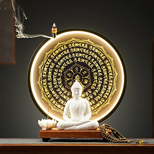 Estatua Buda Blanca de 6 pulgadas con Lámpara de Mesa LED de 13.2 pulgadas