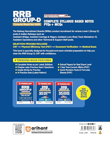 Image of Arihant RRB Group D CBT Exam Preparation Book 2026 | Complete Syllabus Based Notes + PYQs and MCQs | 10 Mock Tests (5 Offline + 5 Online) | Solved Papers with Detailed Solutions | English Medium