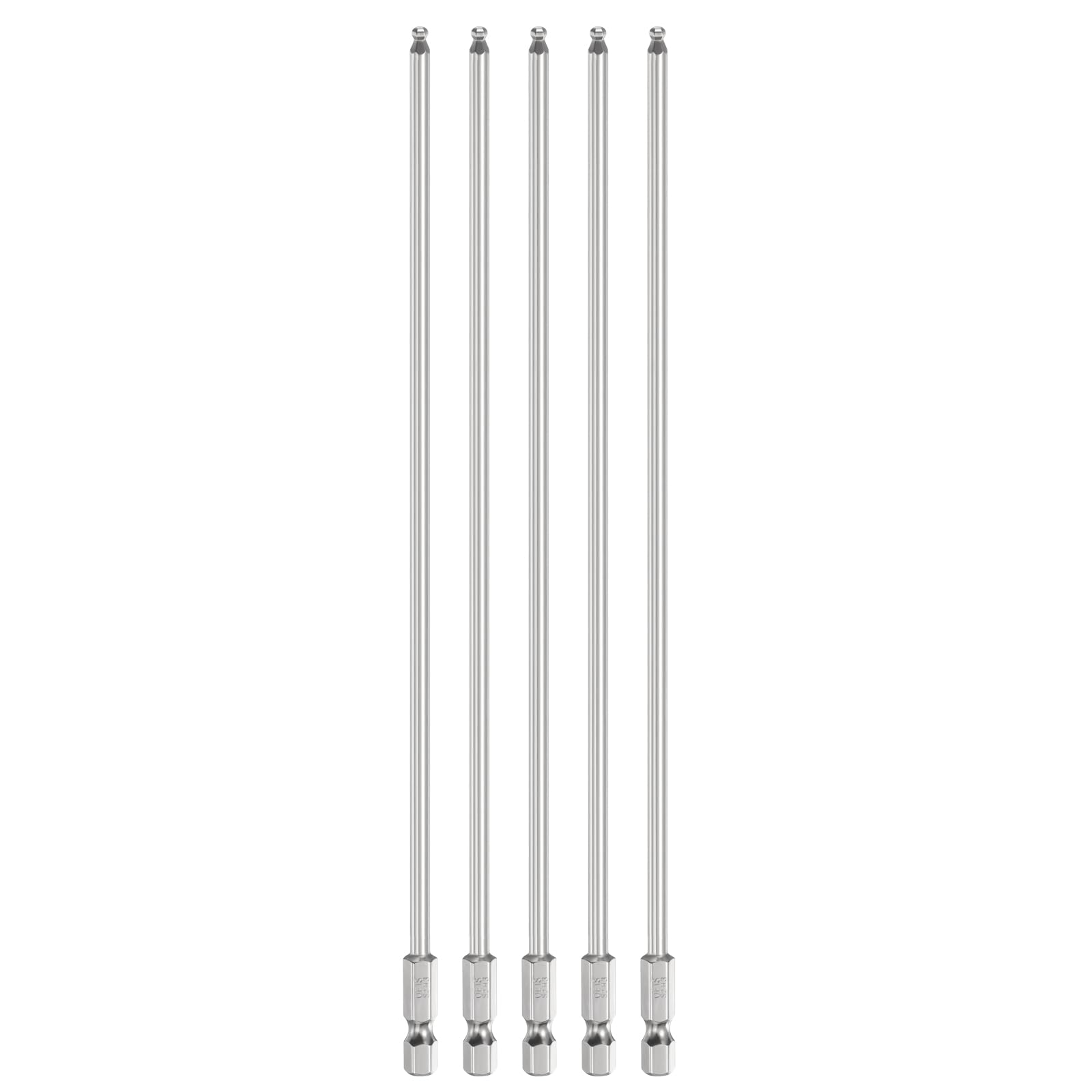 sourcing map 5pcs Ball End Hex Screwdriver Bit H3 (3mm) Head 1/4" Hex Shank 200mm (8") Long Magnetic S2 Steel Metric Screw Driver Drill Bit Wrench Socket Power Tool