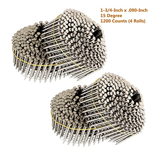 Kimllier KM-1589998-612558-LR 1200 Count Coil Siding Nail Full Round Head Wire Collated Coil 15-Degree 1-3/4-Inch X .090-Inch Ring Shank 304 Stainless Steel Siding Nails thumb #2