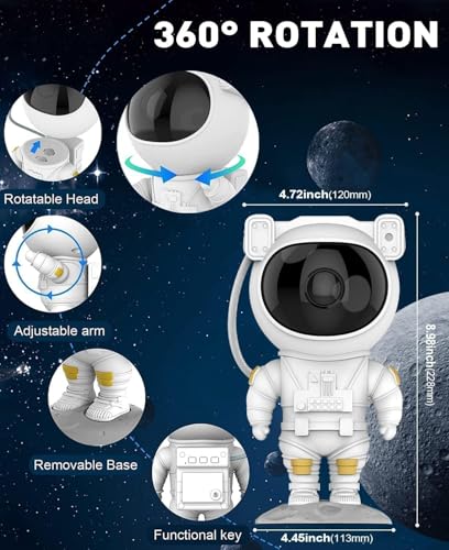 Image of Astronaut Light Lamp Galaxy Projector with 360 Adjustable Head & Star Nebula Effects, Galaxy Projector Light for Bedroom, Remote Control Night Light for Home & Kids
