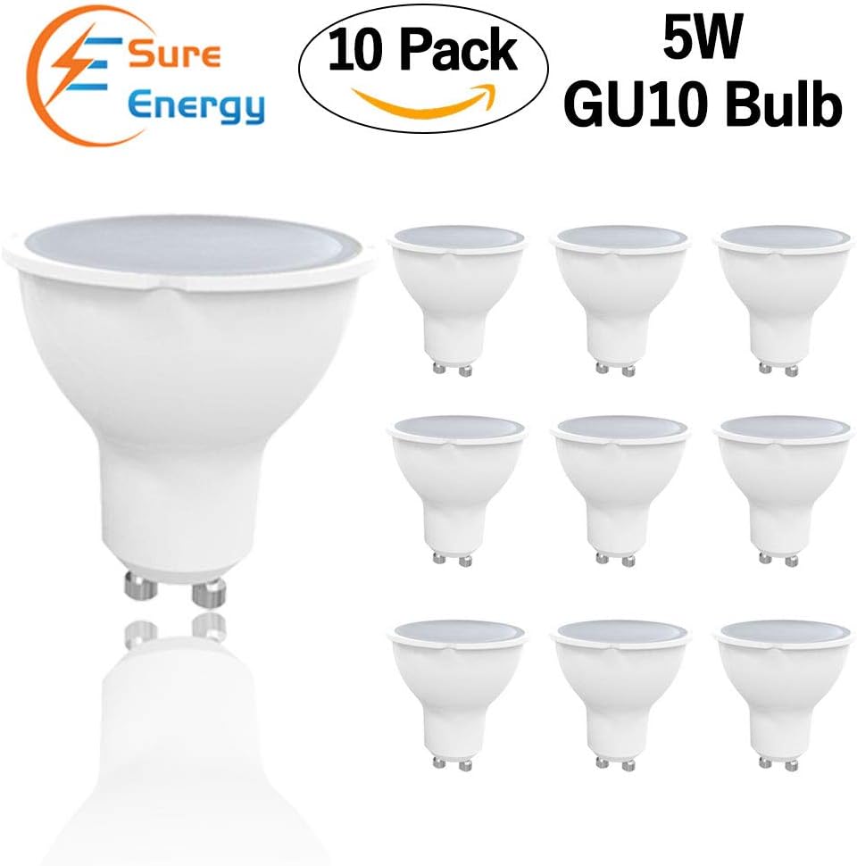 GU10 LED Spotlight, 5W, 400Lm, 110° Beam Angle, 175-250V, 50 * 55mm Ra＞80 PF>0.5 SMD Plastic with Milky PC Cover, 3000K (Pack of 10)