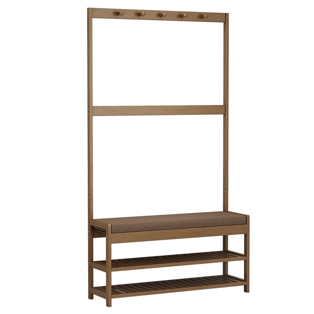 Vestiaire d'entrée haut de gamme en bambou naturel de 70 cm avec banc et porte-manteau épuré