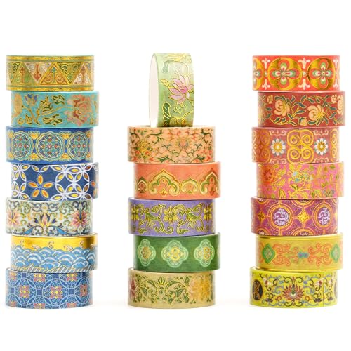 Washi Tape Chinoiserie de 20 rollos con lámina de oro para scrapbooking