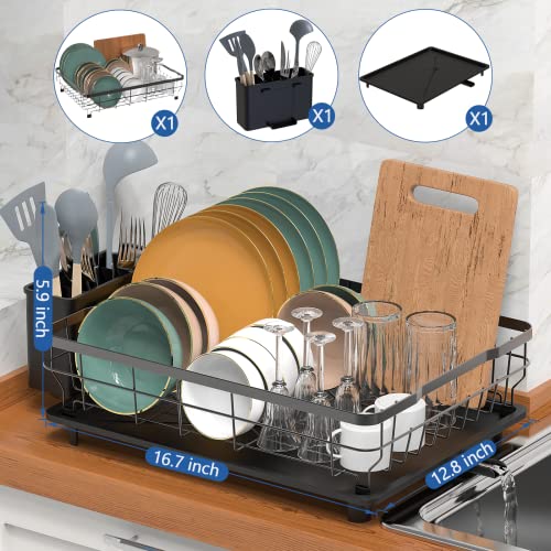Liononly Large Dish Drying Rack With Drainboard, Stainless Steel Dish Rack For Kitchen Counter,Detachable Dish Drainer Organizer Shelf With Utensil Holder Set (Black) #TOP5