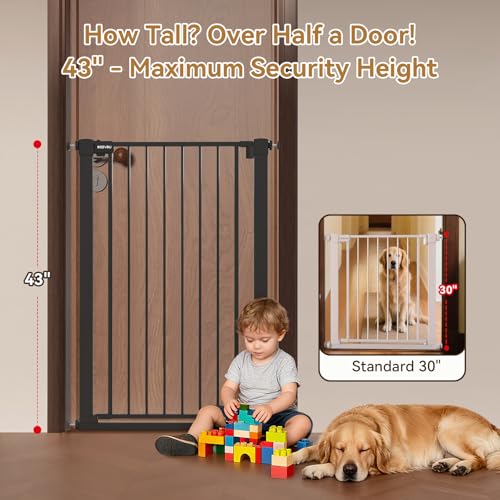 43 inch Tall Safety Dog Gate Adjustable 29.7-45.2inch Extra-Wide Metal Pet Gate Drill-Free Pressure-Mount Installation kit Self-Closing Cat Gate for Stairwells、Doorways(Black) - Image 4