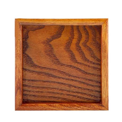 Fyrkantiga serveringsbrickor i massivt trä, rustika multifunktionsbrickor, teplättar Kaffefrukt Snacks som serverar fackrätt till soffbord, frukost(12.5 * 12.5cm)