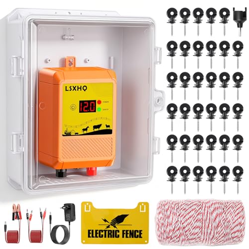Recinto Elettrico 10 km Per Bestiame E Animali, Generatore Elettrico 12 kV 2.0 J Con Cavo Recinzione 200 m & 50 Isolatori Ad Anello, Protezione Per Giardino, Pascolo E Fattoria (Set Arancione)
