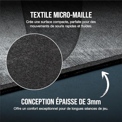 Corsair MM300 PRO Tapis de Souris Gaming, Tissu Résistant aux Éclaboussures Premium (Surface de 93 cm sur 30 cm, Textile Micro-Maille, Caoutchouc Épaisse 3 mm, Base Antidérapante) Élargi, Noir/Gris