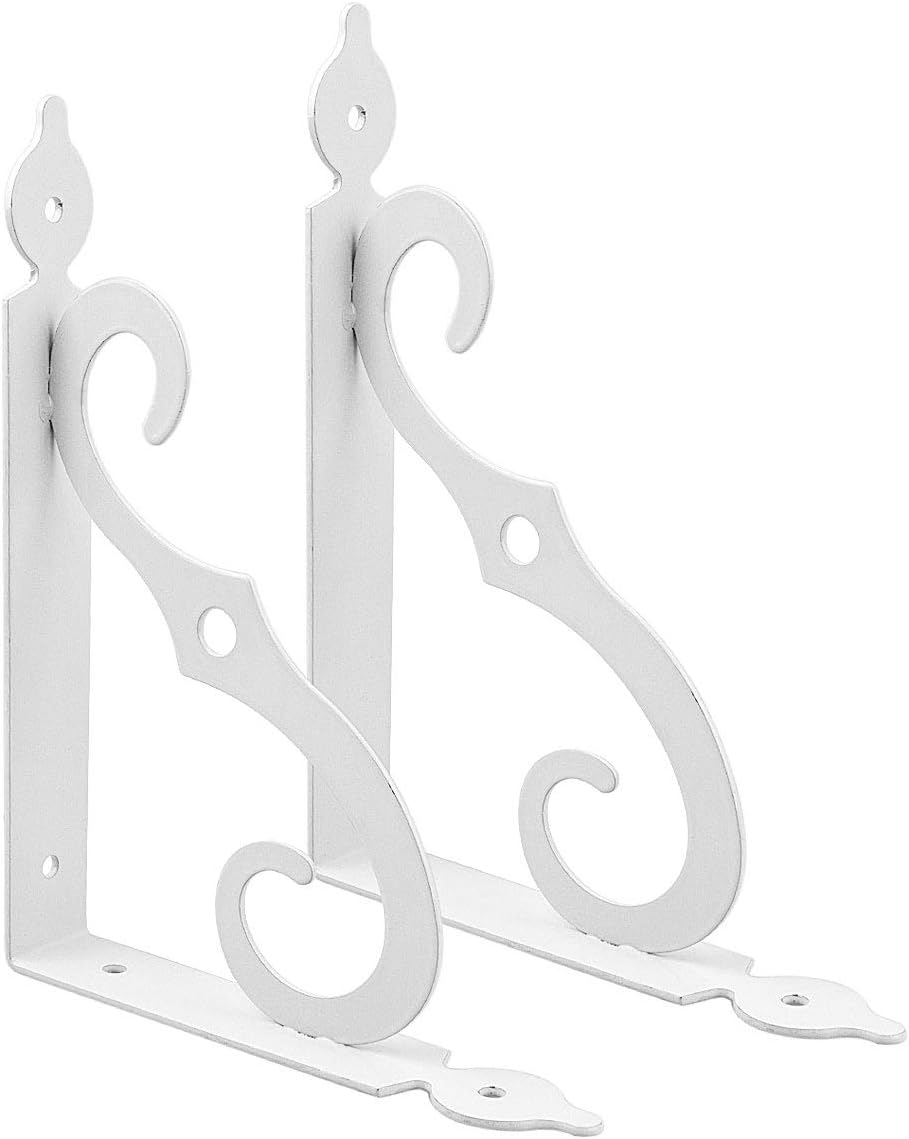 Acrux7 4 Pack Shelf Brackets 7.5X5.5 inch Thicken Iron Corner Brace Shelf Support Heavy Duty Wall Shelf Brackets White Decorative L Shelf Support for Home Office School