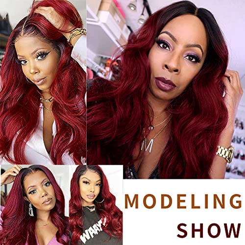 Image of Swiking Ombre Red Long Curly Wigs for Women Wavy Black and Red Wig Natural Synthetic Hair Wig for Cospaly Halloween