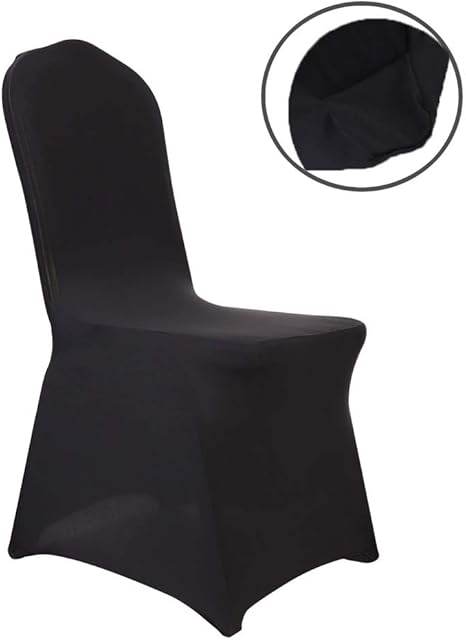 Master 50pcs Black Lycra Spandex Stretch Chair Covers Wedding Anniversary Party Cover Event Dining Banquet Decoration Slipcovers-Flat Front
