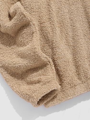 ZAFUL Men's Fluffy Fuzzy Teddy Sweatshirt Solid Color V Neck Casual Stand Collar Pullover Sweatshirts (10-Light Coffee, XL)4