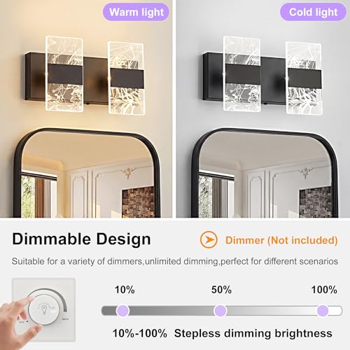 Image of Matte Black Modern LED Bathroom 2-Light Vanity Light Over Mirror