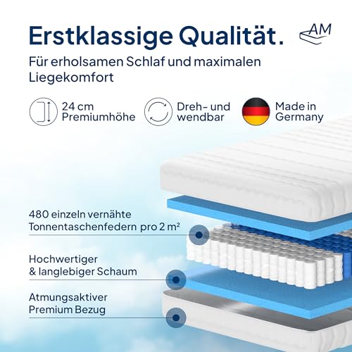 Matratze 140 x 220 cm mit Tonnentaschenfederkern und 7 Zonen