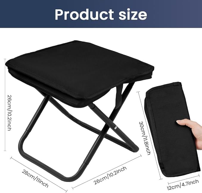 Image of Portable Folding Stool with Cushion Seat & Carry Bag | Heavy Duty Metal Frame Compact Foldable Chair for Travel, Camping, Home & Outdoor Use (Pack of 1)