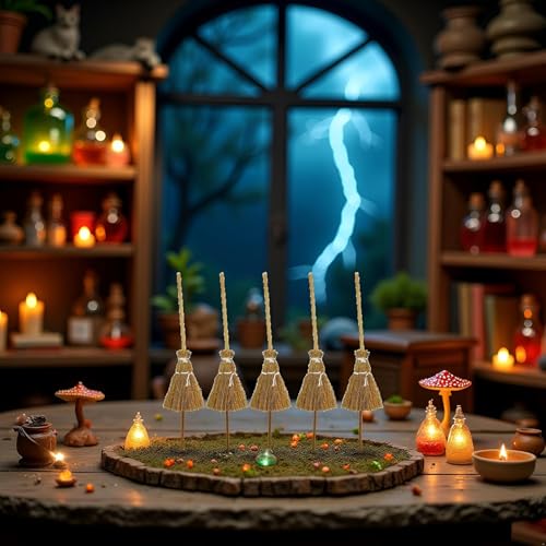 8 Pcs Witch Broomstick Set - Miniature Broom Props, Fairy Decoration, Cinnamon Broom, with White Ropes Halloween Straw Craft Decoration Witches Accessory for Costume Cosplay Party - Image 5