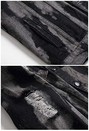 Image of LZLER Men's Denim Jackets Distressed Destroyed Classic Vintage Slim Fit Ripped Fashion Trendy Trucker Jean Jackets