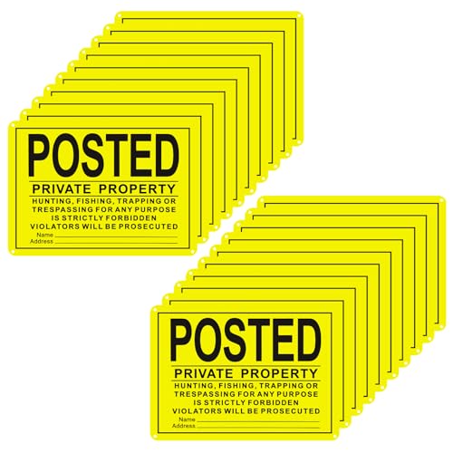 20PCS Posted Signs No Trespassing Aluminum Metal No Hunting No Trespassing Signs Private Property (Yellow 7.09 x 9.84)