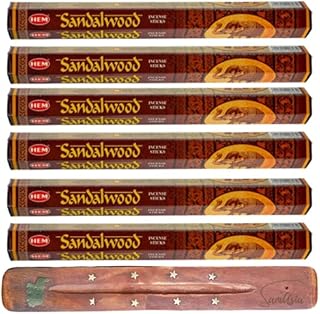HEM Incense sticks | Pack of 6 | with SAMASIA incense stick holder for Aromatherapy, Incense Spa, Yoga, Meditation, Healing, Spirituality and Relaxation (White Sage)