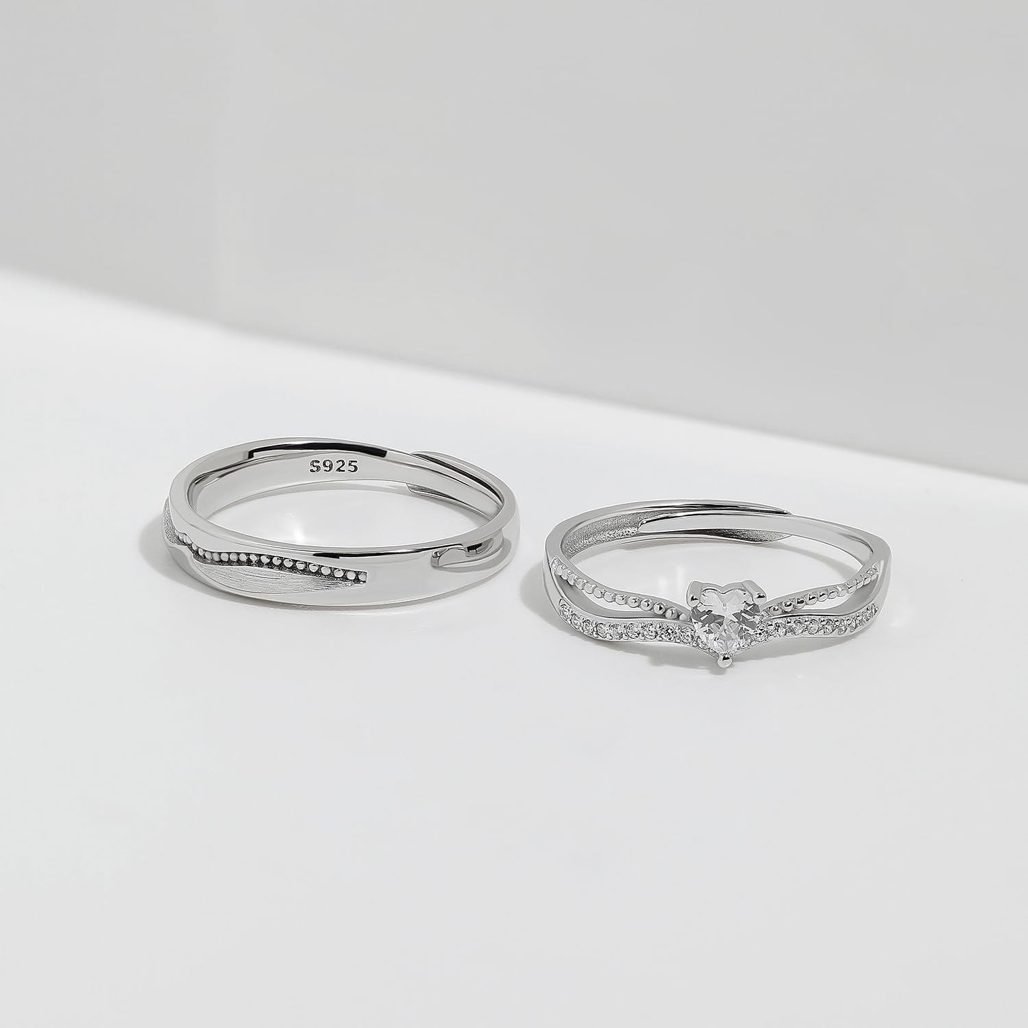 Meissa Plata de Ley 925 Pareja Anillos de Boda Juego de 2 Ajustable Hombre Mujer Anillos de Compromiso Regalos para Parejas de Aniversario Joyería, Conjunto de Dos Anillos