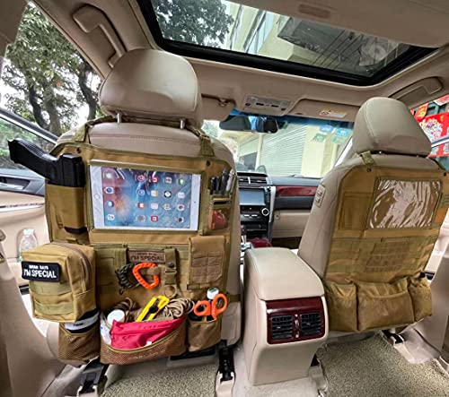 Image of Upgrade Tactical Seat Back Organizer Molle Car Seat Organizer with 4 Detachable Pouches: Trauma Medical Pouch, Water Bottle Pouch, Vehicle Protector Organizers (Modern B TAN)
