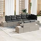 Mokuyary Gartensofa-Set mit Kissen 9 pcs Hellgrau Poly-Rattan Gartenmöbel Set, Outdoor Balkonset Terrassenmöbel, Gartenlounge Sitzgruppe für Terrasse, Balkon, Garten -C