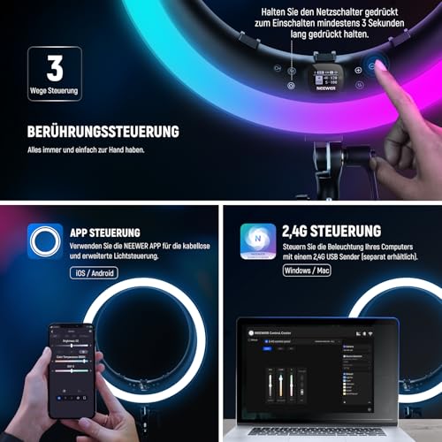 Neewer 19 Zoll RGB Ringlicht mit Ständer und Telefonhalterungen