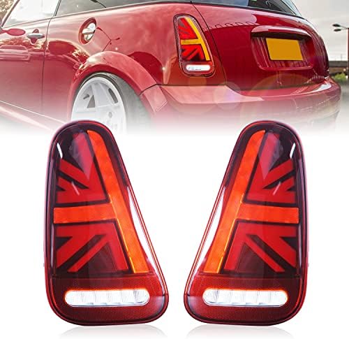 Archaic for Mini Cooper R50-53 2001-2007 Tail Lights Assembly, Full LED Rear Lamps for 1st gen Mini Cooper Hatchback/Convertible, Sequential Turn Signal Taillight Assemblies, Plug&Play, Pair, Red
