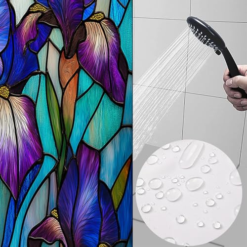 Rideau de douche imperméable et lavable motif iris en polyester - 4