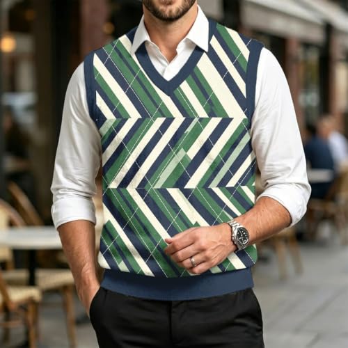 Christmas Sweater Vest Men V Neck Plaid Knit Lightweight Pullover Sweater - image 2