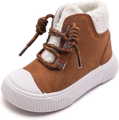 Toddler Snow Boots Non-Slip Faux Fur Lined Winter Shoes | Water-repellent suede upper. Anti-collision toe cap, lightweight lugged sole for grip. Easy hook & loop closure.