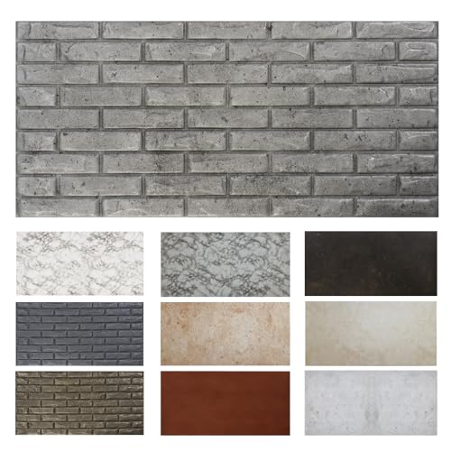 MDEKOR Paneles de pared de ladrillo, 50 x 100 cm, XPS 3D revestimiento de pared en aspecto de ladrillo, 16 unidades = 8 m², Brick Concrete, paneles de 12 mm de grosor, placas decorativas de