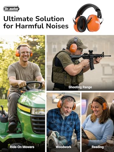 Image of Dr.meter Noise Reduction Ear Muffs, Ear Protection Noise Cancelling Headphones for Adults, Kids Autism Sensory, 31dB Hearing Protection Earmuffs for Shooting Gun Range, Mowing, Fireworks, Orange