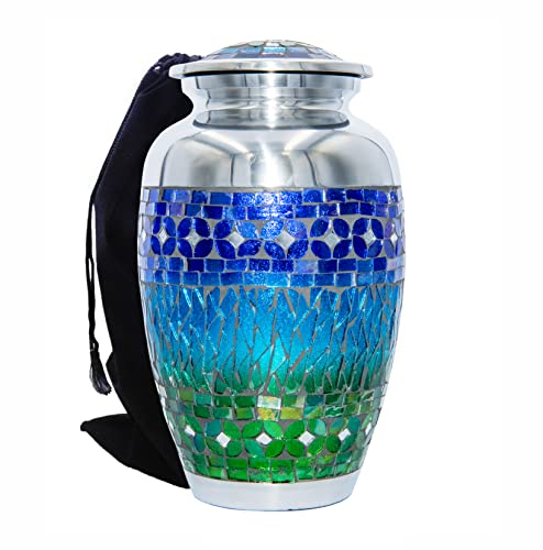 Custom Engraved Medium Size Blue Green Mosaic Funeral Cremation Urn For Pets Or Humans #TOP1