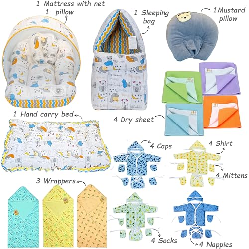 Image of Fareto Infantbond Newborn Baby Bedding Essentials | Daily Needs Items | Hopsital kit Ready Combo | Baby Products All (Pack of 32) (0-6months) (Goodnight Blue)