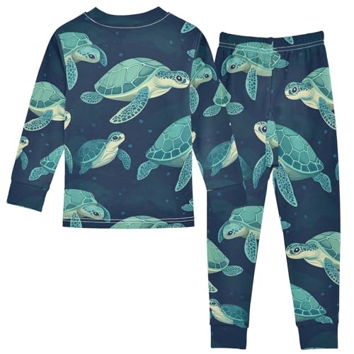 Pajama Sets Long Sleeve Sea Turtles Swimming Pattern Print Soft Comfy Sleepwear 2 Piece PJS 3-8T3