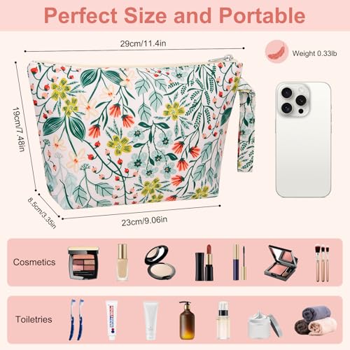 ZENTREON Makeup Bags for Purse Zipper Floral Cosmetic Bags for Women Girls, Travel Toiletry Bag Large Makeup Pouch Dry-Wet Compartment Make Up Organizer Pouch by ZENTREON - Image 3