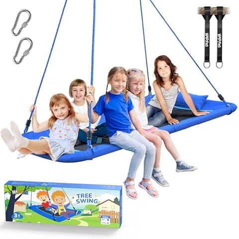 Hapfan 800 lbs 60'' Rectangle Platform Tree Swing for Kids and Adults with Pillow, Textilene Frabic, 9.8 FT Swing Hanging Straps Cover